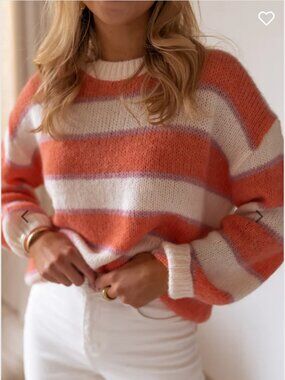 SeaSon Orange and Purple Stripe Solvay Sweater Mohair Wool Blend Size S/M